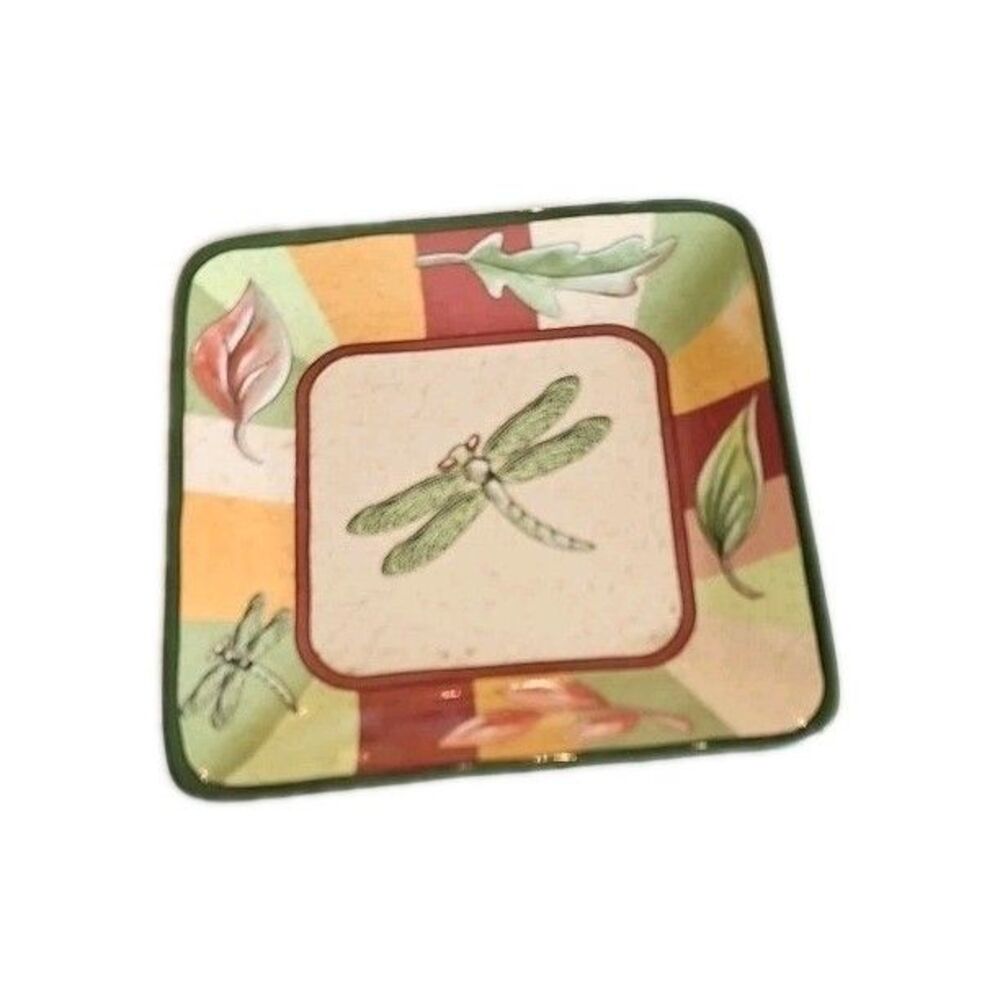 Partylite Dragonfly Ceramic Trinket Dish/Candle Holder 5 Inches Square